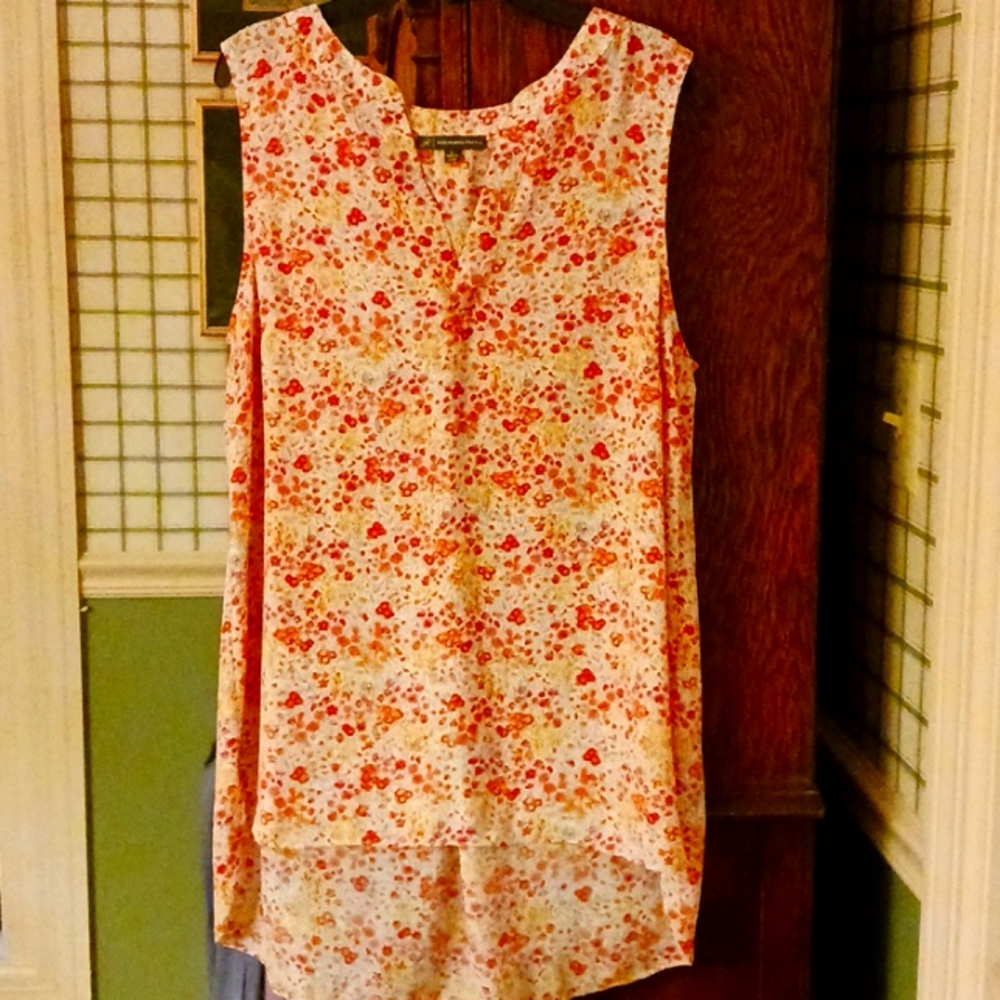 Adrianna Papell Floral Sleeveless Blouse with Red & Orange Accents